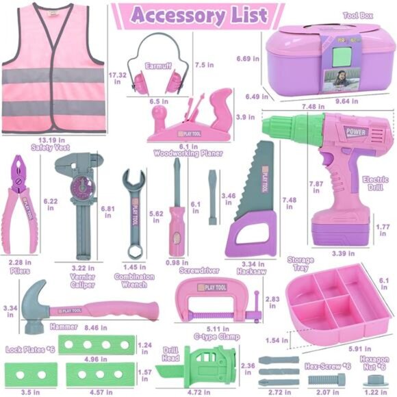 Kids Tool Set, 31 PCS Kids Tool Box Pretend Play Construction Toy with Electric - Picture 5 of 7